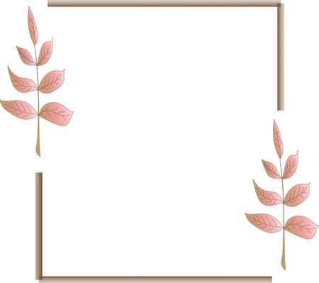 Gradient colored square border with autumn leaves and branches on transparent backgroundのイラスト素材