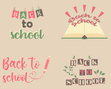 Set of back to school badges with brush script typography colored in organic pale paletteのイラスト素材