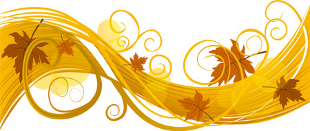 Autumn wave decoration element for greeting card colored in yellow on transparent backgroundのイラスト素材