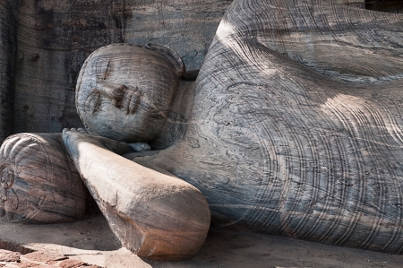 Lying reclining Buddha, Gal Vihara, Polonnaruwa, Sri Lankaの写真素材