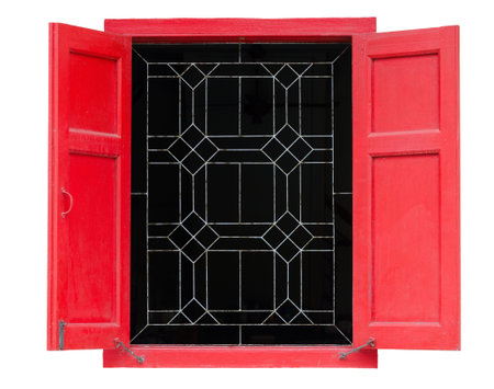 Red vintage window isolated on white background