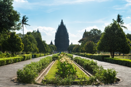 Main entrance in Candi Prambanan or Candi Rara Jonggrang is a 9th-century Hindu temple in Central Java, Indonesia, dedicated to the Trimurti  the Creator  Brahma , the Preserver  Vishnu  and the Destroyer  Shiva  のeditorial素材