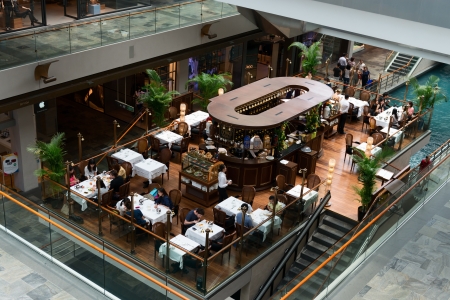 SINGAPORE - SEPTEMBER 8: TWG tea salon and boutique cafe in the Shoppes at Marina Bay Sands interior on September 8, 2012  in Singapore. There are over 800 k square feet of retail and restaurant space.のeditorial素材