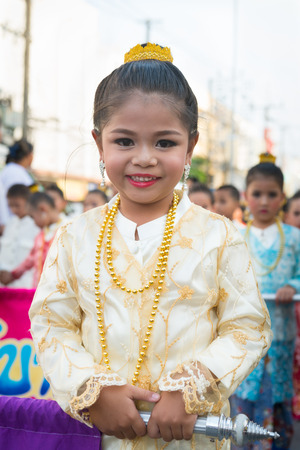 PHUKET, THAILAND - 07 FEB 2014: Beautiful small girl take part in procession parade of annual old Phuket town festival. のeditorial素材