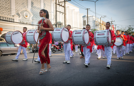 PHUKET, THAILAND - 07 FEB 2014:  Musicians take part in procession of annual old Phuket town festival. のeditorial素材