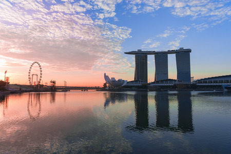 Morning in the modern city skyline with iconic Singapore buildings in Marina Bayのeditorial素材