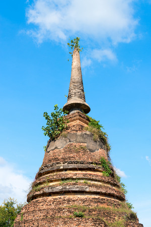 Ruins of Buddhist stupa or chedi in Sukhothai historical park in Wat Chang Lom. The old town was a capital of Sukhothai kingdom, Thailand.の写真素材