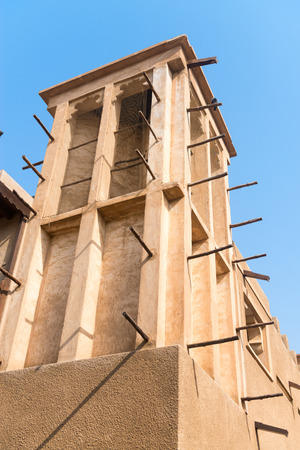 Windtower in the old merchant quarter of Bastakiya in Dubai, United Arab Emirates. It is iconic architectural symbols of Dubai and the UAE.のeditorial素材
