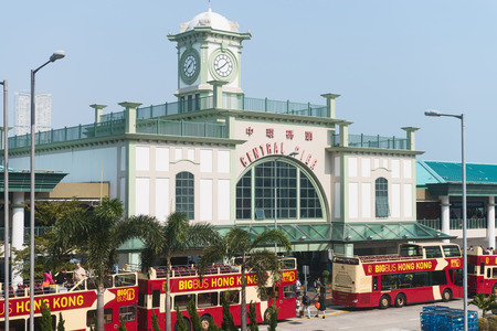 HONG KONG CHINA  18 JAN 2015: Central Ferry Pier Clocktower marks the access point for transportation to outlying islands and mainland China.のeditorial素材