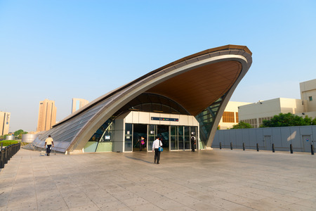 DUBAI UAE  16 JULY 2014: Sleek modern styling is evident at the entrance to one of Dubai's metro stations.のeditorial素材