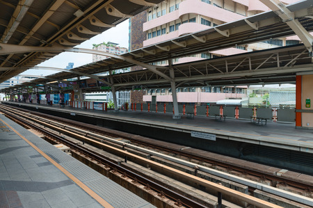 BANGKOK, THAILAND - 07 MAY 2014: BTS metro Skytrain station the city centre. BTS or the Skytrain is an elevated rapid transport system in Bangkok, Thailand.のeditorial素材