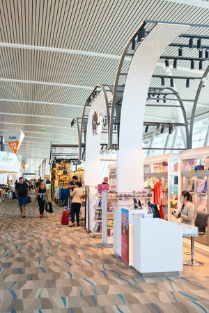 PHUKET, THAILAND - 21 MAR 2017: Phuket International Airport departure hall with dutifree shops.のeditorial素材