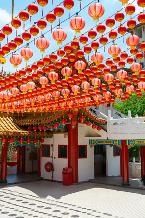 KUALA LUMPUR, MALAYSIA - 22 MAR 2017: Chinese Thean Hou Temple with traditional papaer lightersのeditorial素材