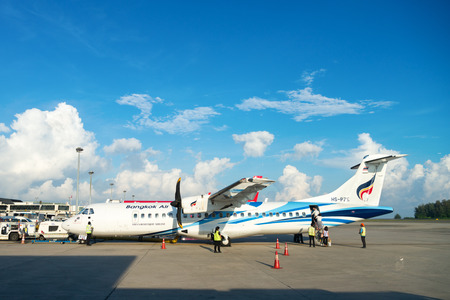PHUKET, THAILAND - 24 APR 17: Turboprop passenger airplane of Bangkok Airways in Phuket international airportのeditorial素材