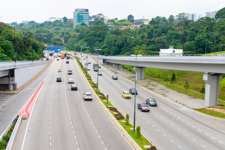 KUALA LUMPUR, MALAYSIA - 31 OCT 2014: Modern wide roads of KL with overpass and low traffic