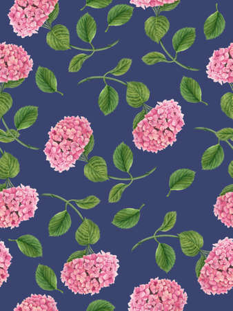 Seamless floral pattern with Hydrangea flower vintage watercolor illustrationの写真素材