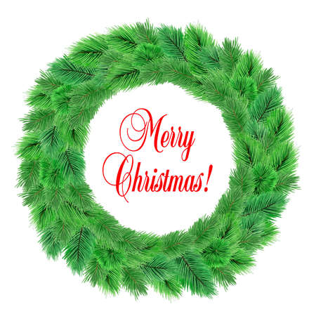Realistic fir wreath vintage watercolor illustrationの写真素材