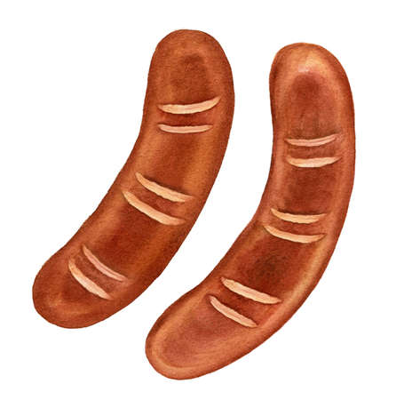Vintage watercolor sausages food illustrationの写真素材
