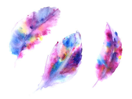 Holi colors feathers watercolor illustrationの写真素材