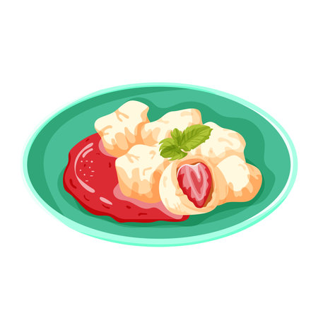 Czech dumplings with strawberries. Czech dumplings.のイラスト素材