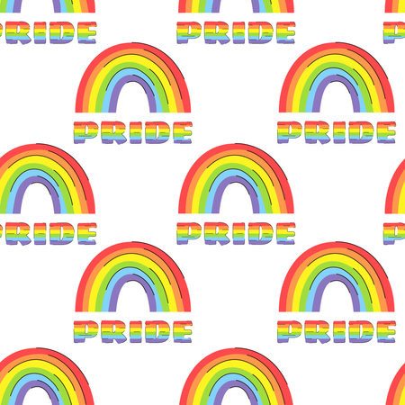 Seamless pattern LGBT flag, rainbow. LGBT Day. June Pride Month. Lesbian, gay, transgender. Vector illustration in flat, doodle style. For cards, posters, banners.のイラスト素材