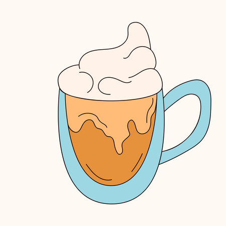 White chocolate mocha in line art style. Glass cup with coffee. Vector illustration isolated on a white background.のイラスト素材