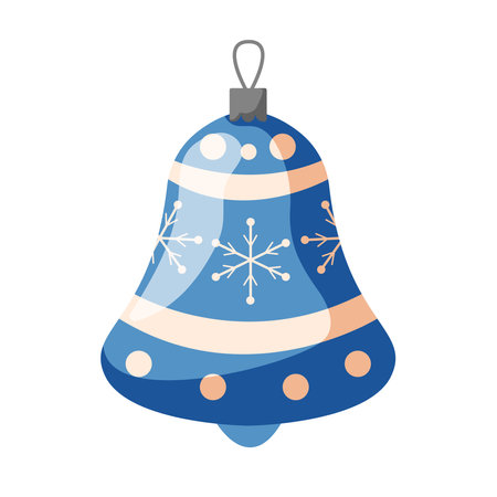 Christmas tree decoration in a shape of bell. New Year toy in cartoon style. Vector illustration isolated on a white background.のイラスト素材