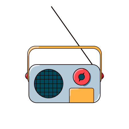 Simple radio in line art, doodle style. Hand drawn old, vintage radio. Vector illustration isolated on a white background.のイラスト素材