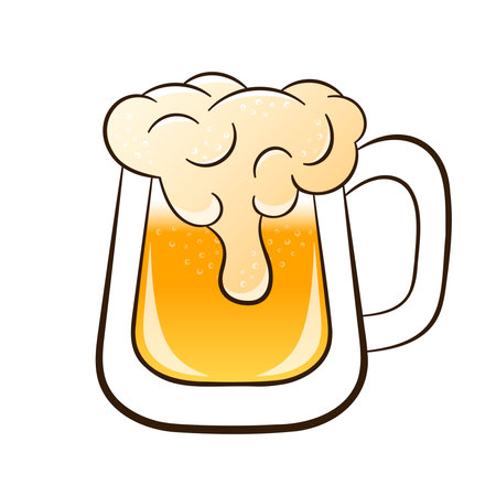 Glass of beer in line art, flat style. Icon of alcoholic beverage for pub and bar menu. Vector illustration isolated on a white background.のイラスト素材