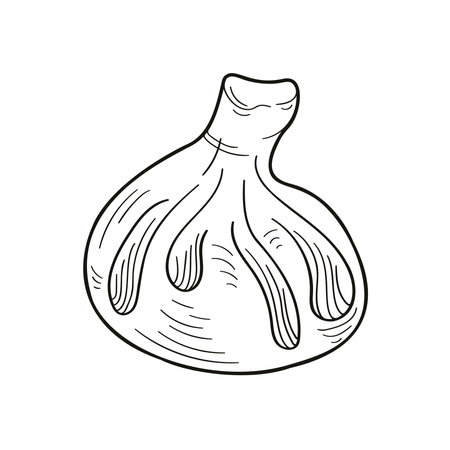 Georgian national traditional khinkali in line art style. Design for menu, restaurants, logo, package. Vector illustration isolated on a white background.のイラスト素材