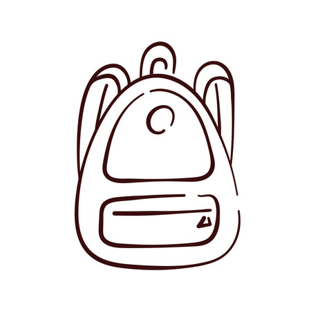 Backpack icon in doodle style. Sketch logo for print, sticker, study design. Vector illustration isolated on a white background.のイラスト素材