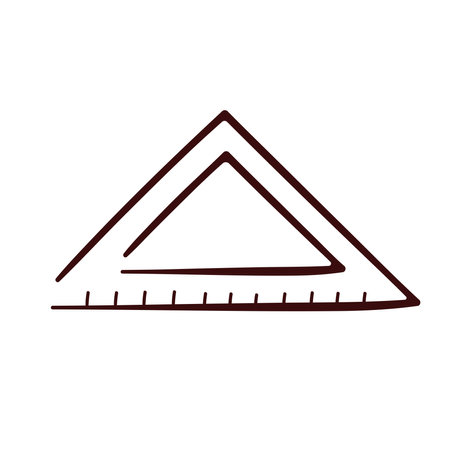 Education math triangular ruler icon in line art style. Stationery, school, study instruments. Vector illustration isolated on a white background.のイラスト素材