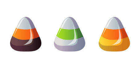 Halloween candy corn in cartoon style. Set of sweets for shop design. Vector illustration isolated...