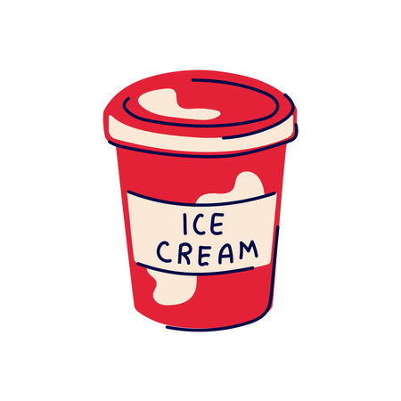 Ice cream cup package in cartoon style. Dairy product. Vector illustration isolated on white background.のイラスト素材