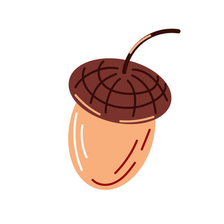 Acorn icon in flat style. Oak tree fruit. Autumn design for logo, print, card, emblem, label. Vector illustration isolated on a white background.のイラスト素材