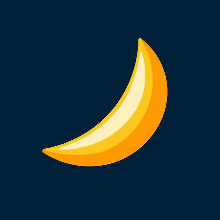 Glowing crescent moon icon in cartoon style. Weather logo on deep blue background.のイラスト素材