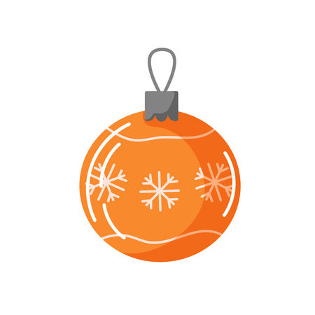 Golden Christmas ball with ornament in cartoon style. Perfect for holiday design, greeting card, festive decorations and seasonal projects. Isolated on a white background.のイラスト素材