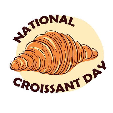 Banner with National Croissant Day text in January 30. Perfect for celebrating this holiday, bakery promotion, food design and card.のイラスト素材