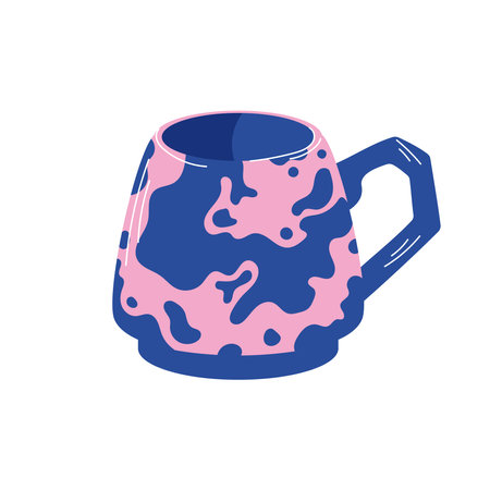 Elegant and stylish blue and pink abstract mug in flat style. Perfect design for kitchen decor, cafe and menu. Isolated on a white background.のイラスト素材