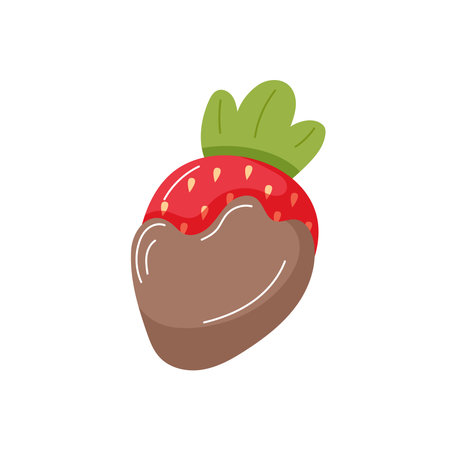 Fresh strawberry with chocolate dipped in mocha mousse color. Cartoon style illustration isolated on a white background.のイラスト素材