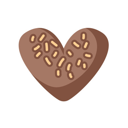 Heart shaped chocolate candy in mocha mousse color with sprinkles in flat style. Ideal for theme of love, romance and dessert. Great for Valentines Day and festive design.のイラスト素材