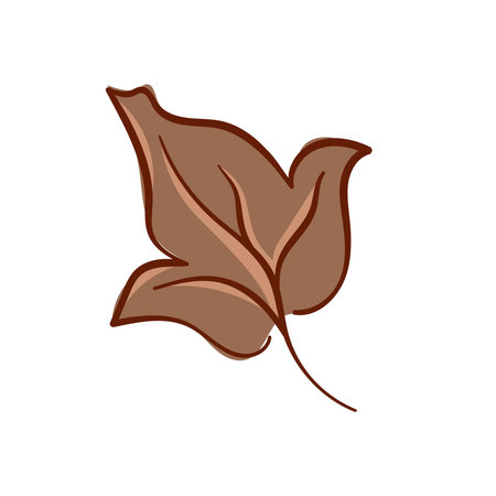 Brown autumn leaf illustration of cotton isolated on white background in flat style. Simple seasonal fall foliage graphic element for nature and decoration design.のイラスト素材