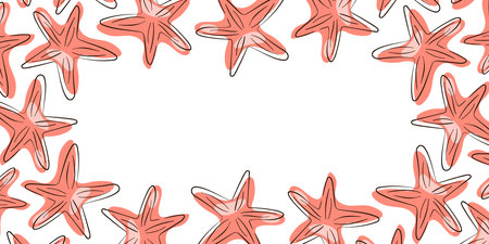 Starfish undersea border frame in flat style. Starfish design for summer natural design, fish restaurants, seafood menu with copy space.のイラスト素材