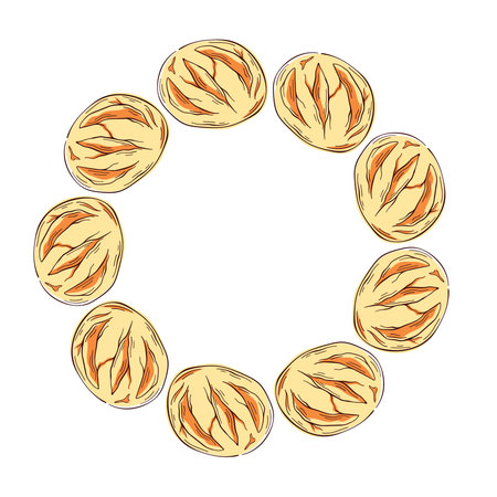 Round Bread wreath in flat style. Design for bakery menu isolated on a white background.のイラスト素材