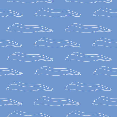 Seamless pattern with line art style swimming eel. Wallpaper ocean themed design.