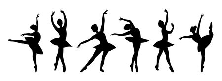 Silhouette of Ballerina Dancing Ballet isolated on white. Girl, Woman Classic Choreography dancerのイラスト素材