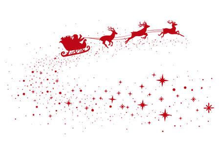 Santa's sleigh red silhouette. Vector illustration with reindeers and Santa isolated from on white background.のイラスト素材