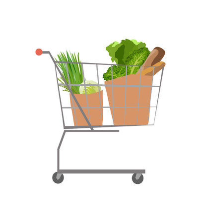 Shopping cart full of fresh vegetablesのイラスト素材