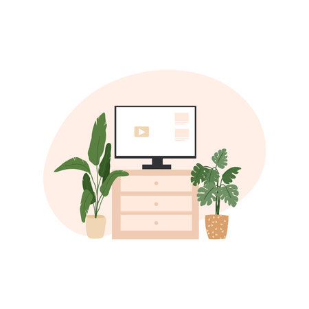 Modern flat design vector illustration concept of home office workspace with furniture and plants.のイラスト素材