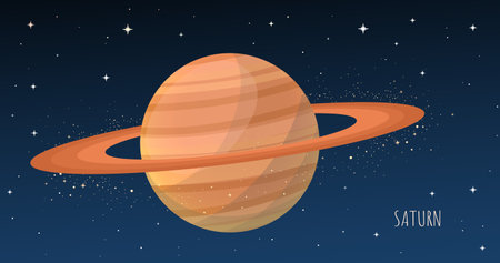 Saturn planet with Rings. Collection of planets of solar system. Cartoon style vector illustration isolated on white background. Space galaxy background cartoon universe, cosmos duのイラスト素材